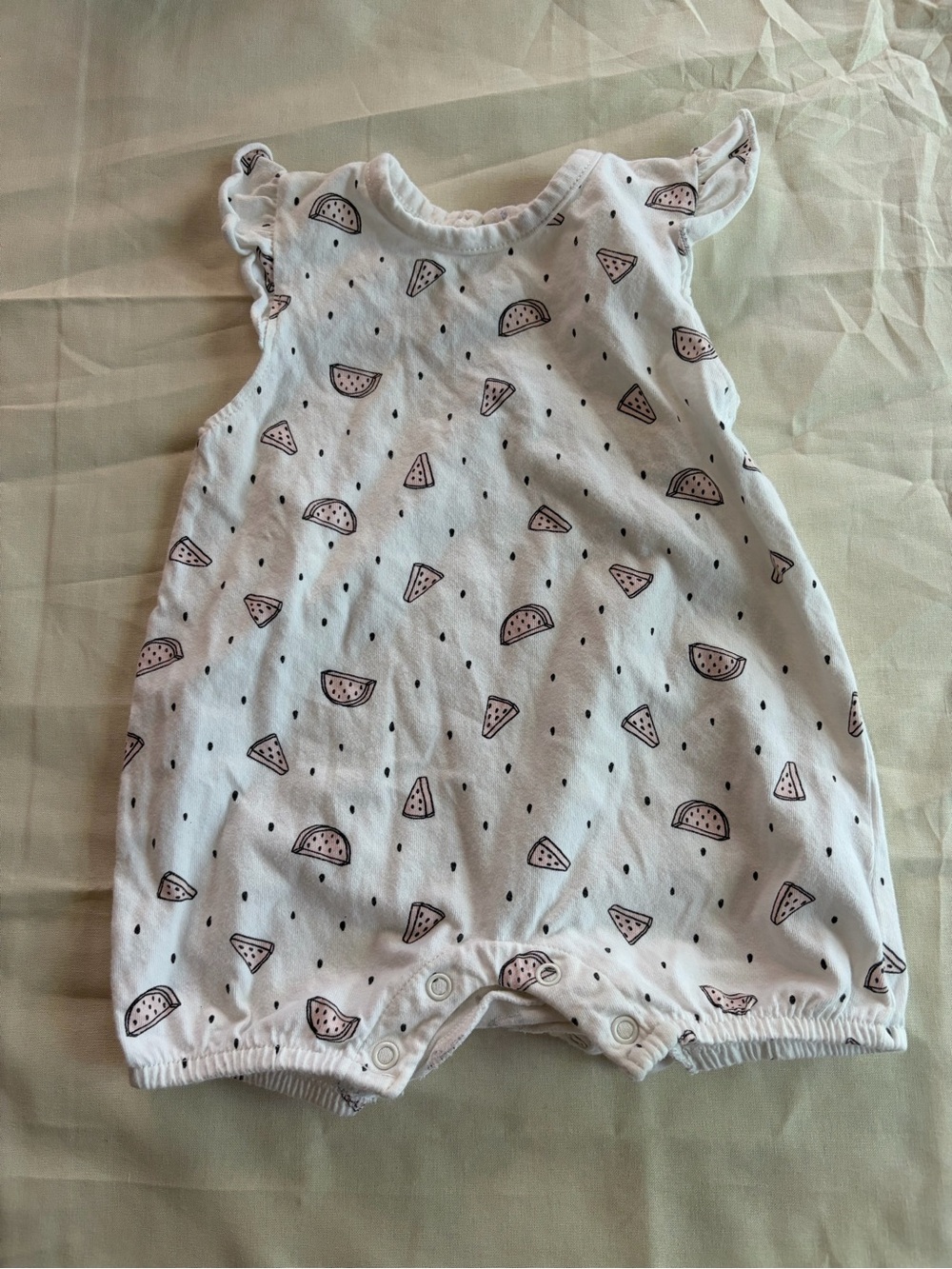 Rae Dunn Baby White Romper with Pink Watermelon Motif